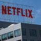 The Netflix logo is seen on top of their office building in Hollywood, California, March 2, 2022.